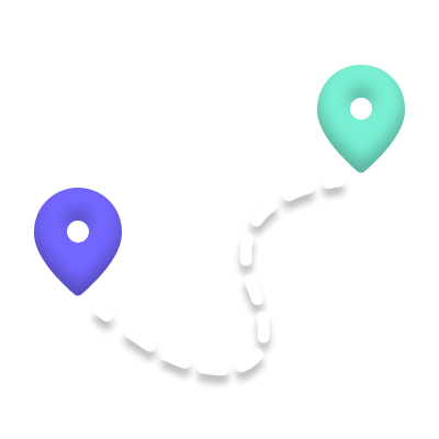 Two map pins connected by a dashed line